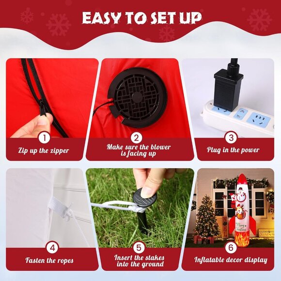 ⚡8FT Christmas Inflatable Rocket LED Light Santa & Snowman Outdoor Decorations - Picture 5 of 8